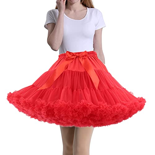 Tmade Damen Tüll Petticoat Tutu Party Multi-Layer Puffy Cosplay Rock, PureRed, Länge 40cm, Taille 56-100cm von Tmade