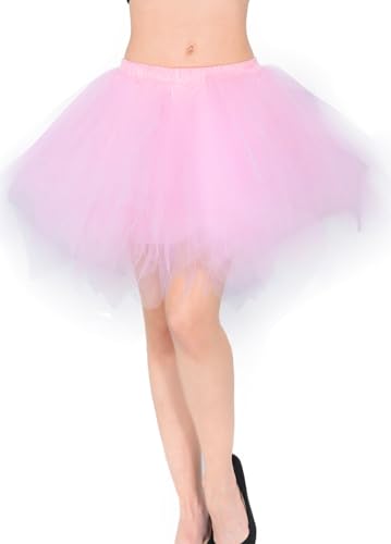 Tmade Damen Tüllrock, 50er Jahre Rockabilly Petticoat, Damen Tutu Petticoat, kurzes Ballettanzkleid, Ballkleid Abendkleid, Puffiger Cosplay-Rock, Rosa(XL) von Tmade