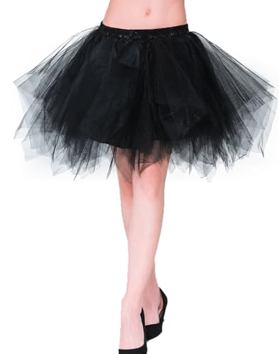 Tmade Damen Tüllrock, 50er Jahre Rockabilly Petticoat, Damen Tutu Petticoat, kurzes Ballettanzkleid, Ballkleid Abendkleid, Puffiger Cosplay-Rock, Schwarz(XL) von Tmade