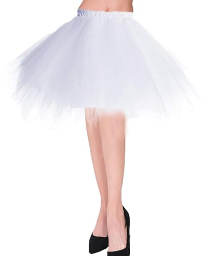 Tmade Damen Tüllrock, 50er Jahre Rockabilly Petticoat, Damen Tutu Petticoat, kurzes Ballettanzkleid, Ballkleid Abendkleid, Puffiger Cosplay-Rock, Weiß(L) von Tmade