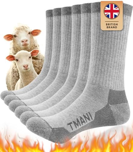 Tmani Merino Socken Herren Damen Thermosocken Wandersocken Outdoor & Trekking-Socken, Anti-Blasen, Gepolstert Arbeitssocken Wintersocken von Tmani