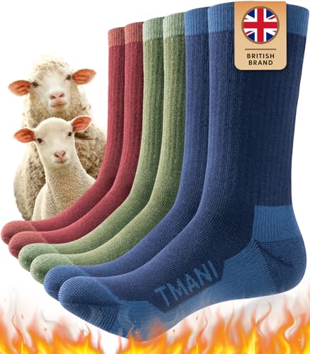 Tmani Merino Socken Herren Damen Thermosocken Wandersocken Outdoor & Trekking-Socken, Anti-Blasen, Gepolstert Arbeitssocken Wintersocken von Tmani