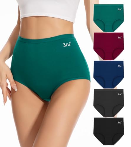 Tmani Unterhosen Damen Baumwolle Unterwäsche Frauen Hoch Taille Slips Langstapeliger Gekämmter Baumwolle Hoher Taillenslip für Frauen 5er Pack von Tmani
