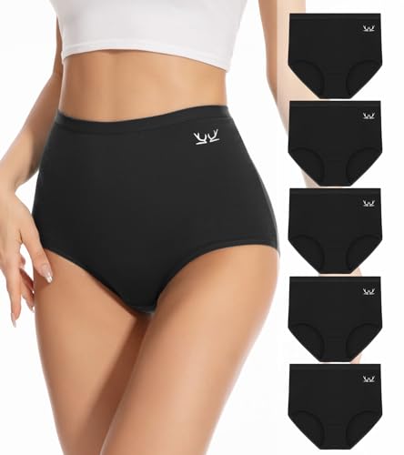 TMANI Unterhosen Damen Baumwolle Unterwäsche Frauen Hoch Taille Slips Langstapeliger Gekämmter Baumwolle Hoher Taillenslip für Frauen 5er Pack von Tmani