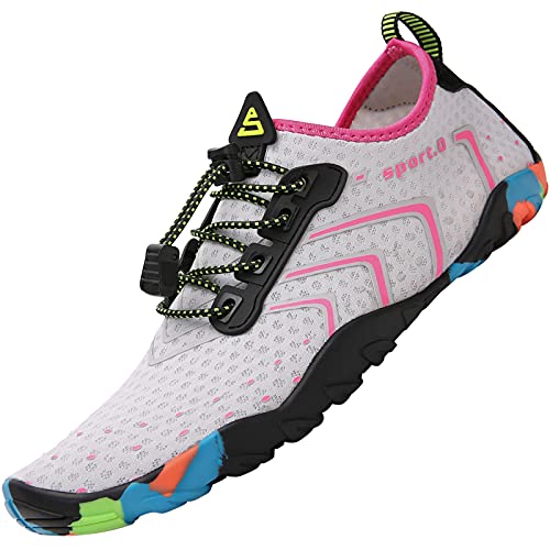 SAGUARO Badeschuhe Herren Wasserschuhe Damen Barfuss Schuhe Sport Schwimmschuhe Barfußschuhe Gegen Seeigel Aquaschuhe rutschfest Strandschuhe Leicht Neoprenschuhe Barfussschuhe Hellrosa, Gr.42 von SAGUARO