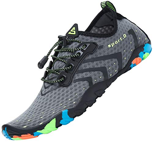 SAGUARO Badeschuhe Herren Wasserschuhe Damen Barfuss Schuhe Sport Schwimmschuhe Barfußschuhe Gegen Seeigel Aquaschuhe rutschfest Strandschuhe Leicht Neoprenschuhe Barfussschuhe Grau, Gr.45 von SAGUARO