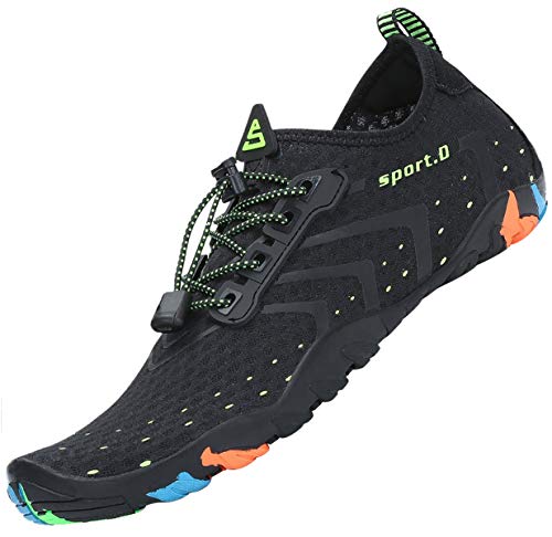 SAGUARO Badeschuhe Herren Wasserschuhe Damen Barfuss Schuhe Sport Schwimmschuhe Barfußschuhe Gegen Seeigel Aquaschuhe rutschfest Strandschuhe Leicht Neoprenschuhe Barfussschuhe Schwarz, Gr.42 von SAGUARO