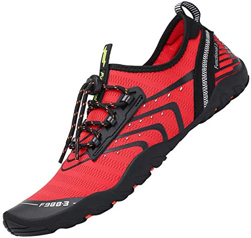 SAGUARO Badeschuhe Herren Wasserschuhe Damen Barfuss Schuhe Sport Schwimmschuhe Barfußschuhe Gegen Seeigel Aquaschuhe rutschfest Strandschuhe Leicht Neoprenschuhe Barfussschuhe Neu 1-Rot, Gr.45 von SAGUARO