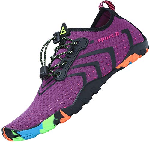 SAGUARO Badeschuhe Herren Wasserschuhe Damen Barfuss Schuhe Sport Schwimmschuhe Barfußschuhe Gegen Seeigel Aquaschuhe rutschfest Strandschuhe Leicht Neoprenschuhe Barfussschuhe Violett, Gr.35 von SAGUARO