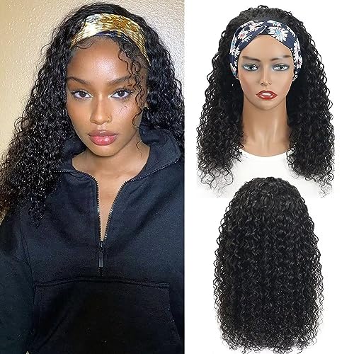 22 Inch Headband Wigs Curly Human Hair Wigs Glueless None Lace Front Wigs For Black Women Brazilian Virgin Hair Machine Made Wigs Natural Color 150% Density von Tmbitto