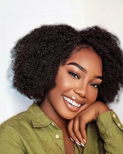 Menschliches Haar Perücken Für Schwarze Frauen Afro Kinky Lockige Perücken 100% Echthaarperücken Klebelose Keine Lace Perücken Afro Hair Perücken 180% Dichte 12 Zoll Natürliche schwarze Farbe von Tmbitto