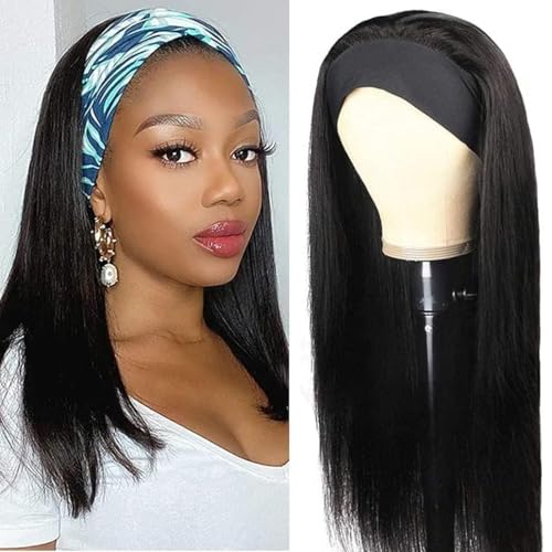 Tmbitto Straight Human Hair Wigs For Black Women Straight Headband Wigs Echthaar Perücken 150% Density Stirnband Perücke Glueless Glattes Haar Straight No Lace Front Wig Natural Color 12 Inch von Tmbitto