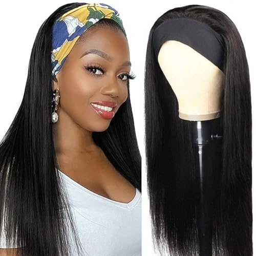 Tmbitto Straight Human Hair Wigs For Black Women Straight Headband Wigs Echthaar Perücken 150% Density Stirnband Perücke Glueless Glattes Haar Straight No Lace Front Wig Natural Color 14 Inch von Tmbitto