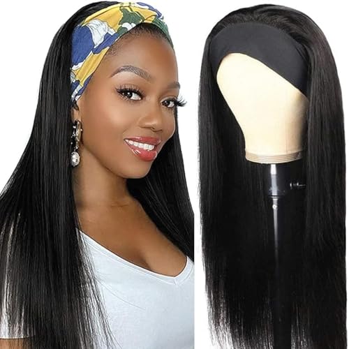 Tmbitto Straight Human Hair Wigs for Black Women Headband Wigs Echthaar Perücken 150% Density Stirnband Perücke Glueless Glattes Haar No Lace Front Wig Natural Color 20 Inch von Tmbitto