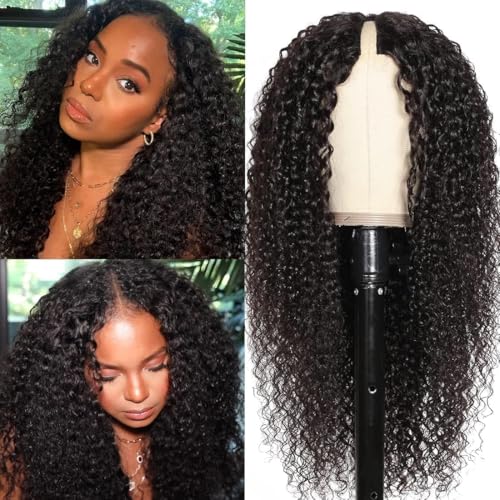 V Part Wig aus Menschenhaar für Frauen - Upgraded U-Part Wig mit 150% Dichte, V-Form, Halbwigs in Natürlicher Farbe, 16 Zoll Locken, Anfängerfreundlich von Tmbitto