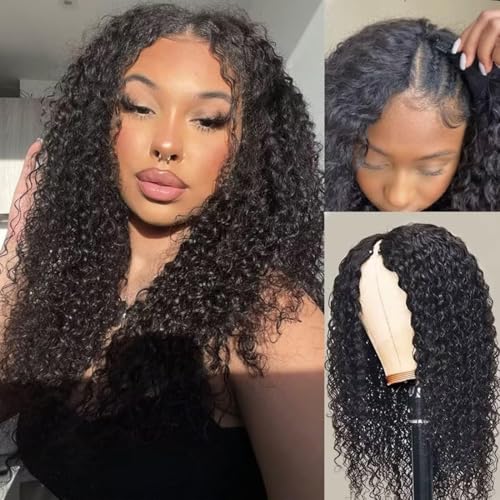 V Part Wig Human Hair for Women 10A Upgraded U part Wig Human Hair Beginner Friendly 150% Density V Shape Wigs Half Wigs Natural Color 20 Inch Kinky Curly V Part Wig von Tmbitto