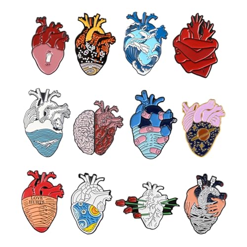 12 Stück Anatomical Heart Pin Kit Medizinische Pinning Zeremonie Emaille Brosche Pin Email Revers Pins Set Für Rucksäcke Broschenstifte Abzeichen von Tmboryuu