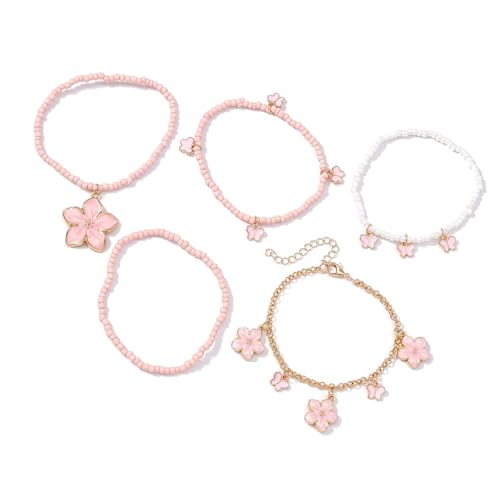 5 Pcs Handgefertigtes Armband Buntes Blütenperlenarmband Verstellbares Armband Perlen Textur Für Party Und Datum Geeignet von Tmboryuu