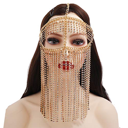 Frauen Handgefertigt Faux Crystal Quaste Masquerade Maske Schleier Gesichtskette Bauch Tanz Bühne Cosplay Party Stirnband Festival Haar Schmuck Bühne Cosplay Party Stirnband von Tmboryuu