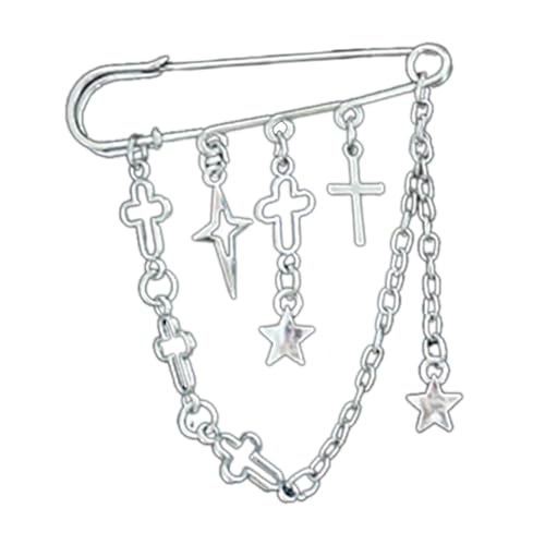Mode Brosche Pins Star Anhänger Brosche Clip Quasten Kette Cross Revers Pin Broschen Für Frauen Sicherheitsschuhe Ornament Sicherheit von Tmboryuu