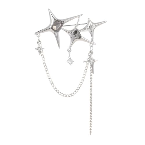 Stilvolle Frauen Stürzen Vier Speichere Sternkette Bluse Pin Kristallabzeichen Schmuck Persönlichkeit Punk Brosche Für Frauen Modische Legierung von Tmboryuu