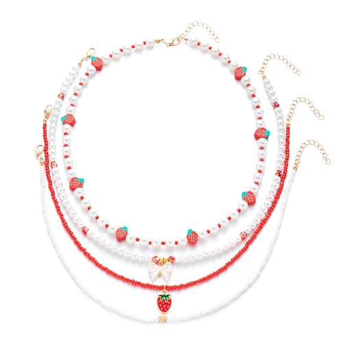 Tmboryuu Auffällige Erdbeer Perlen Halskette Set Süßes Ästhetisches Armband Ideal Für Mode Enthusiasten Und Studenten Modeschmuck Für Frauen von Tmboryuu
