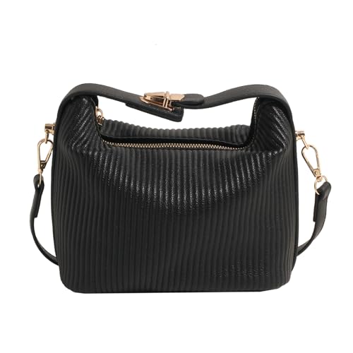 Tmboryuu Frauen Mode Plissierte Außenpu Leder Crossbody Tasche Feste Farbhandlung Handtasche Kleine Quadratische Umhängetasche Oberhand PU Reißverschluss Handtasche von Tmboryuu