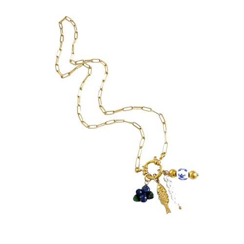 Tmboryuu Frauen Trendige Halskette Mit Trauben Oder Blaubeerschale Anhänger Und Nachahmungsperlen Edelstahl Textur Eleganter Schmuck von Tmboryuu