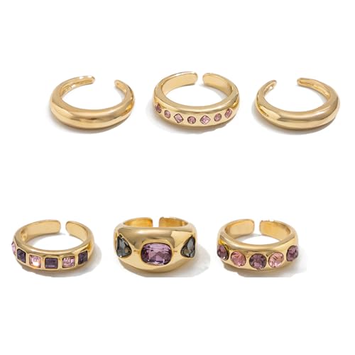 Tmboryuu Goldfarbe Strasssteine ​​Verstellbare Öffnungsringe Eingelegt Grüne Pfirsichsteine ​​Ringe Für Frauen 6 Stück Schmuck Geschenkkollektion Moderner Strassschmuck Für Tägliche Verschleiß von Tmboryuu