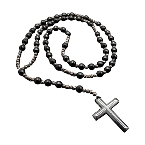Tmboryuu Herren Schwarz Brauner Perlenkette Mit Robusten Kreuzen Mit Religionsymbol Unisex Spiritueller Halskette Natursteinkreuze von Tmboryuu
