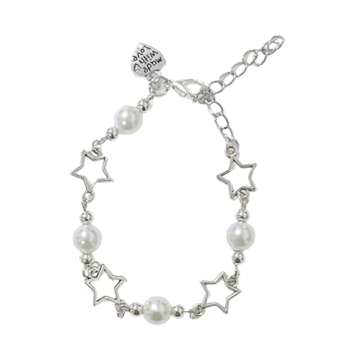 Tmboryuu Hoher Sinnstar Perle Perlen Armband Legierung Herz Anhänger Armreifen Weibliche Temperament Mode Schmuckstar Charme von Tmboryuu