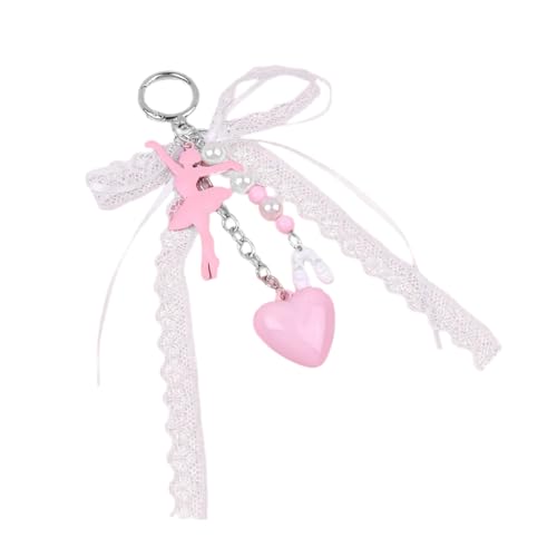 Tmboryuu Kreative Tasche Charm Ballet Girl Keychain Handtasche Anhänger Ornamente Spitze Bögen Keyrings Mode Herzschlüsselinhaber Auto Schlüsselkette Bögen Keychain Ballet Girl Keyring Anhänger von Tmboryuu
