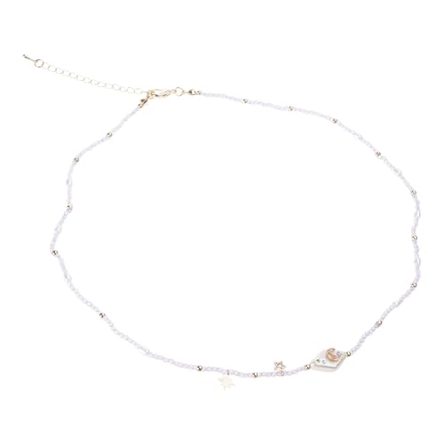 Tmboryuu Mondstern Halskette Handgefertigte Perlenkette Zirkon Heckkette Mit Nachahmungsperlen Und Perlen Luxus Zirkon Halskette von Tmboryuu