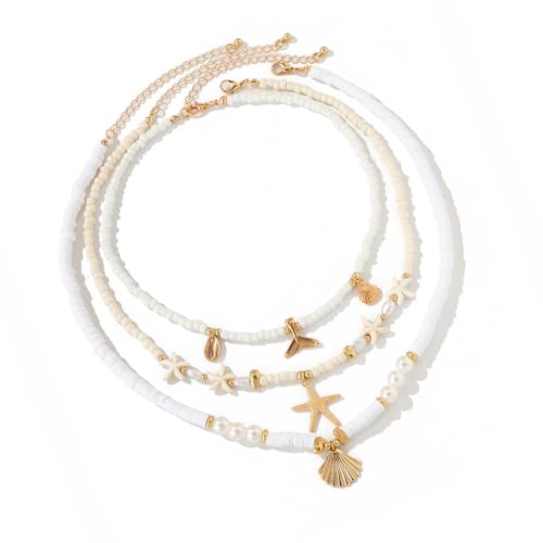 Tmboryuu Multi Layered Shell Halskette Set Beach Sea Star Perlen Neckkettenschmuck Für Mädchen Frauen Die Natürliche Eleganz Suchen Einzigartiger Muschelschmuck von Tmboryuu