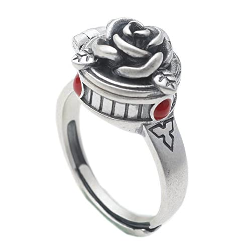 Tmboryuu Retro Unique Moding Silber Farbdesign Schnitzrosenmuster Hochzeitstag Engagement Frauen Schmuck Verstellbare Ringe Für Männer Rosenring Für Offene Ringe von Tmboryuu