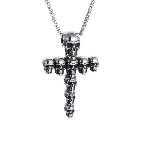 Tmboryuu Schädel Und Kreuze Charme Halskette Halloween Geschenk Dunkel Gothic Unisex Legierung Schmuck Gothic Croses Anhänger Accessoire Verstellbare Kette Dunkler Schmuck von Tmboryuu