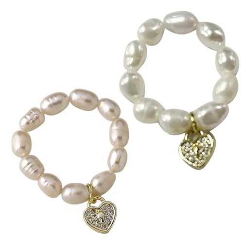 Tmboryuu Schöne Perlenringe Für Frauen Einfacher Französischer Romantischer Herzstar Schülerinnen Frauen Mode Schmuck Geschenk Perle Perlen Mädchen Elastisch Mädchen von Tmboryuu