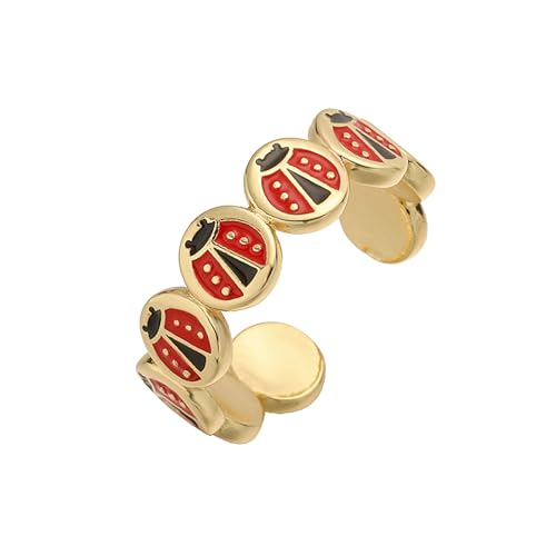 Tmboryuu Six Dot Ladybirds Schmuck Verstellbare Ringe Größe Lebendiger Handbemalter Emaillierter Dekoration Leichte Kupfer Mode Ringe Bunt Offener Band Verstellbarer von Tmboryuu