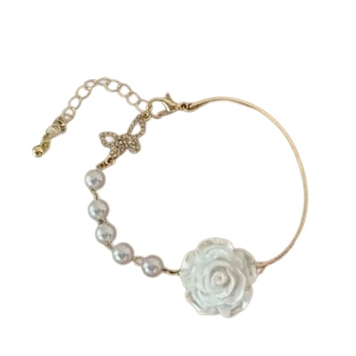 Tmboryuu Stylische Rose Robuste Nachahmung Perlen Blumenarmband Für Modische Trendige Frauen Und Ihre Freundin Casual Wear von Tmboryuu