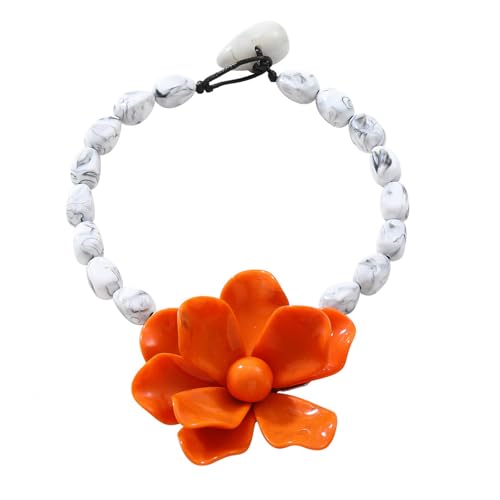 Tmboryuu Trendseting Großes Blumenharz Anhänger Perlen Halskette Verstellbare Länge Choker Accessoire Für Partys Und Datteln Mode Krawatte von Tmboryuu