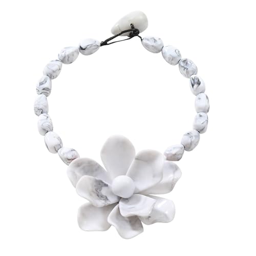 Tmboryuu Trendseting Großes Blumenharz Anhänger Perlen Halskette Verstellbare Länge Choker Accessoire Für Partys Und Datteln Mode Krawatte von Tmboryuu