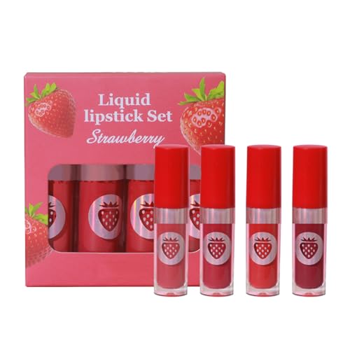 4er-Pack Fruit Lipgloss-Set Girl Box Velvet Langlebiger Antihaft-Lippenglasur-Flüssiglippenstift 3mlx4 Wasserfester Lippenstift (C, One Size) von Tmianya