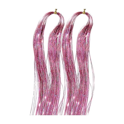 Haarset mit Werkzeugen, funkelnd, glänzend, Feenhaar, Haarverlängerungen, hitzebeständig, glitzernde Haarständer für Frauen Mädchen Lockige Perücke Schwarz (Pink, One Size) von Tmianya