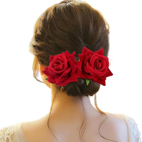 Haarspangen für Mädchen, Blumen-Haarspangen für Frauen, Braut-Kopfschmuck für Hochzeit, Blumen-Haar-Kopfschmuck für Bräute, Haar-Accessoires für Kinder, Haarspangen für Damen, (Red-I, One Size) von Tmianya