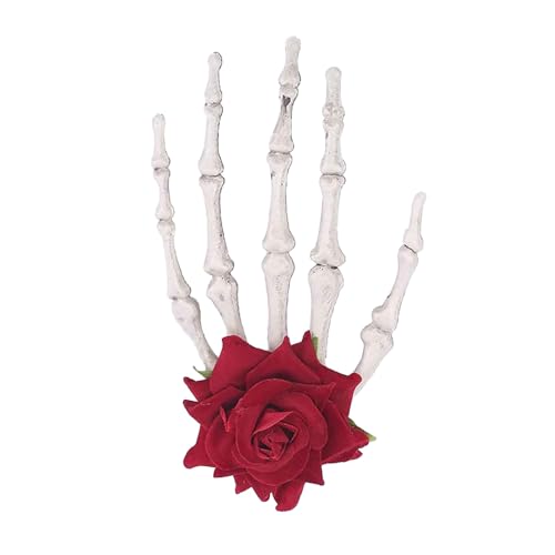 Halloween Haarspangen mit Skeletthänden Rosenblüten Haarspangen Haarnadeln Halloween Cosplay Haarschmuck für Frauen Mädchen (1 Stück) Haarspange Rosenblüten Haarspangen Haarnadeln (Red, 16X10cm) von Tmianya