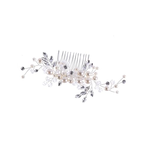 Kristall-Haarschmuck, Perlen-Hochzeitskamm, Braut-Haarspange, Silberne Braut-Haarspangen, Strass-Kopfschmuck Brautjungfern für Haarspange Damen (Silver, One Size) von Tmianya