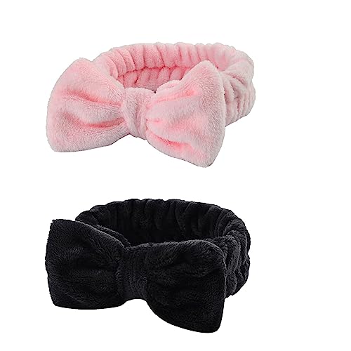 Packung mit Schleife, Haarband für Damen, Gesichts-Make-up, Kopfband aus weichem Korallenvlies, Kopfwickel für die Dusche Dickere Haare Bekommen (Pink, One Size) von Tmianya