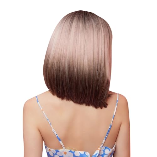 Perücke Damen kurzes Haar glattes Haar XQQ0287 (Pink, One Size) von Tmianya