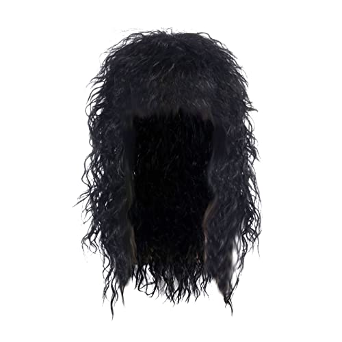 Perücken Wig Halskette - Perücke Schwarz Männer Herrenperücke Rock-Punk Rolle Locken Schwarz Party Spielen Lang Kostümperücke Perücke 80er Jahre Perücke Halloween Perücke Damen Rot (A, One Size) von Tmianya