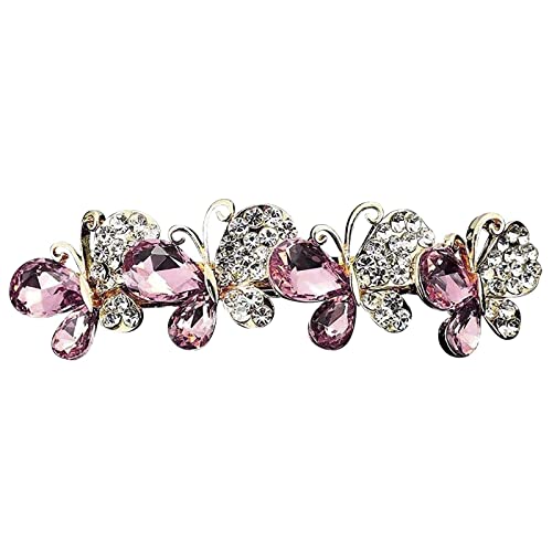 Schmetterlings-Kristall-Strass-Haarspange Elegantes Temperament Pferdeschwanz Horizontaler Clip Schillernde Strass-Mädchen-Haarspange Haarspange Rutschfest XQQ2ERdinm16 (Pink, One Size) von Tmianya